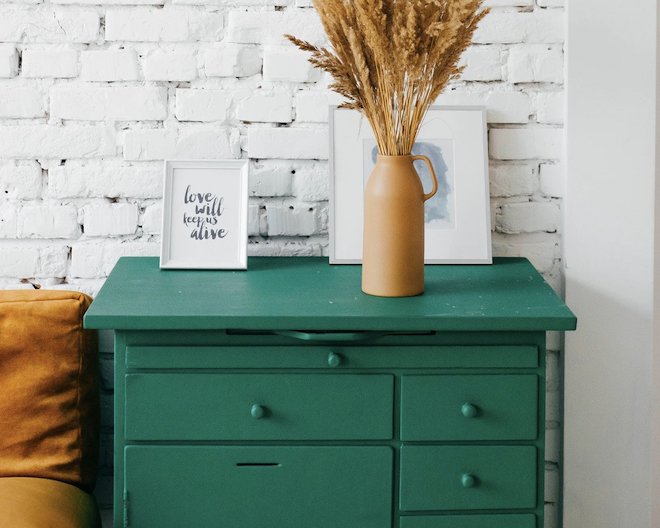 vase on a green table